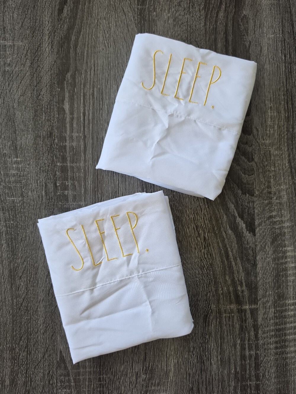 NEW Rae Dunn White Pillowcase Set with Gold 'SLEEP.' Embroidery
